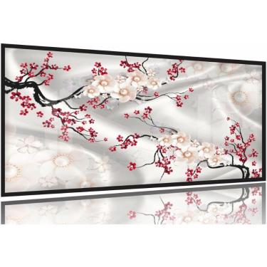 Imagem de Quadro Decorativo Flores Cerejeira Estilo 3d 130x60 Moldura Preta 2x2