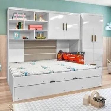 Imagem de Quarto Modulado Infantil Chiara 4 Peças - Roupeiro 2 Portas, Módulo Aéreo E Cama Com Auxiliar - Phoenix Baby