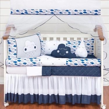 Imagem de Kit Berço Menino 14 Peças Protetor Impermeável Nuvem Marinho