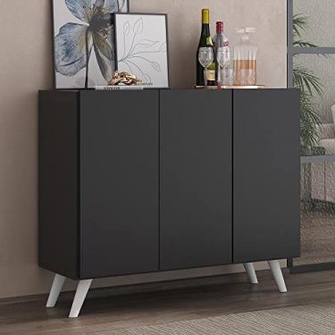 Imagem de Aparador Buffet 3 Portas Retrô Veneza Multimóveis Mp1009 Preto/branco