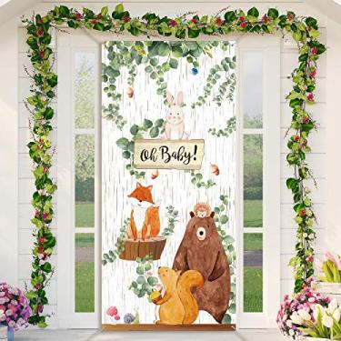 Imagem de Woodland Baby Shower Decorações Woodland Animals Porta Capa de fundo selva animal tema festa banner Photo Booth Woodland Fundo fundo festa de aniversário decoração para crianças, 198 x 90 cm