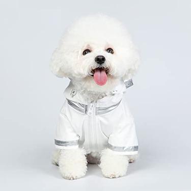 Imagem de Capas de chuva impermeáveis para cães à prova de vento para filhotes pequenos, casaco de chuva leve respirável, roupas de chuva refletivas para animais de estimação com capuz poncho, branco, M (busto 50 cm)