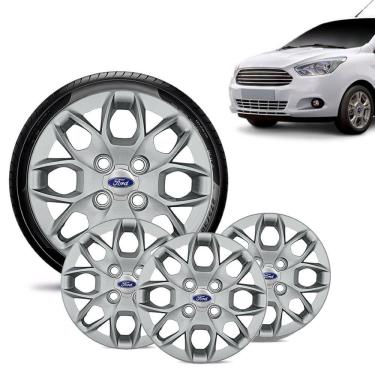 Imagem de Jogo 4 Calota Ford Ka + 2015 16 17 18 Aro 14 Prata Emblema Prata