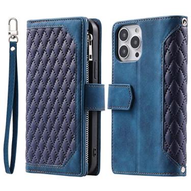 Imagem de Capa de telefone de couro com alça longa para iPhone 12 11 13 Pro Max X XS XR 8 7 Plus SE 2022 Zipper Carteira Titular Capa, Azul, para iPhone 7Plus 8Plus
