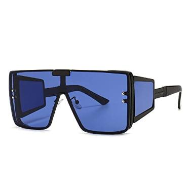 Imagem de Óculos de sol grandes de uma lente óculos de sol retrô homens femininos moda tons UV400 óculos vintage, C4 azul, 46588