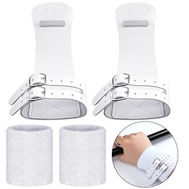 Imagem de Conjunto de pulseiras de couro legítimo de ginasta conjunto de pulseiras de fivela dupla ginástica atlética apertos de mão para mulheres, barra jovem, proteção de palma e suporte de pulso esportes para halterofilismo tênis e exercícios