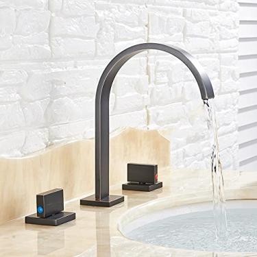 Imagem de Torneira de bacia de banheiro ouro torneira de lavatório torneira de pia de manípulo duplo torneiras de lavatório montadas no convés torneira de água quente e fria torneira misturadora, 2, china