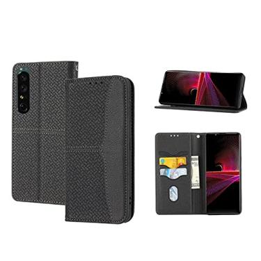 Imagem de For Sony 1 IV Woven Texture Stitching Magnetic PU Leather Phone Case