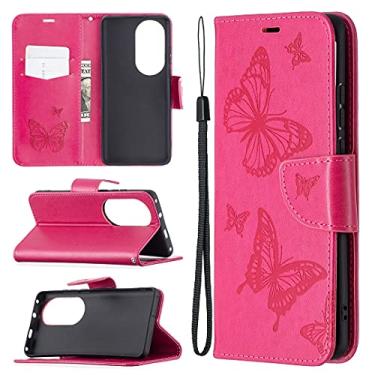 Imagem de HONGYAN Capa de telefone Para Huawei P50 Pro Dois Borboletas Embossing Pattern Capa Horizontal Flip Leather com suporte e carteira e carteira e cordão Capa protetora