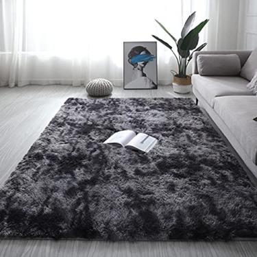 Imagem de Tapete de luxo sintético macio e quente moderno tapetes de pelúcia tapete de pilha alta tapetes de decoração de berçário feitos à mão tapete de engatinhar para cuidados com o bebê (cinza escuro) 50 x 81 cm