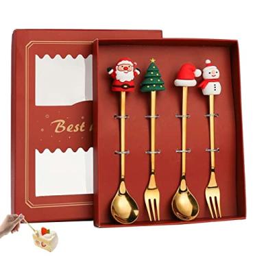Imagem de Conjunto de colheres de garfo de natal criativo - Adorável Colheres de Aço Inoxidável Conjunto de Garfos Com Caixa De Presente,Árvore de Natal Criativa Colheres de Papai Noel para Edorco