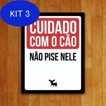 Imagem de Kit 3 Placa Decorativa - Cuidado Com O Cão Não Pise Nele - Legiao Nerd