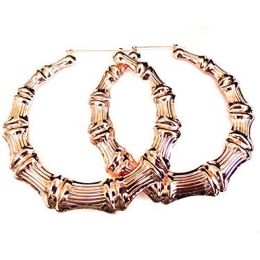 Imagem de Brincos de argola de bambu, ouro rosa, bambu, 7,6 cm, argola completa
