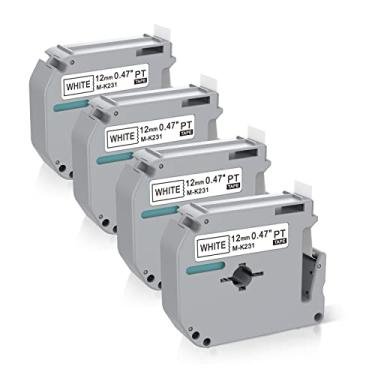 Imagem de Pacote com 4 fitas de etiquetadora compatíveis com a fita de etiquetadora Brother M-K231 MK231 substituição para fabricante de etiquetas Brother PT-M95 PT-90 PT-85 PT-80 PT-70BM, 1/2