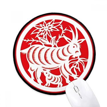 Imagem de DIYthinker Tapete de rato de arte do zodíaco de ovelha com corte de papel para mesa de escritório tapete redondo para computador