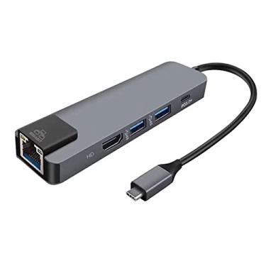 Imagem de 5-IN-1 Hub USB C Tipo-C Adaptador multiporta com 4K HD RJ45 Ethernet USB 3.0 PD Porta de carregamento compatível com MateBook ChromeBook