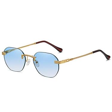 Imagem de Óculos de sol feminino de metal dourado sem armação, lente gradiente sem armação, óculos de sol fashion para homens UV400,07 ouro, azul, tamanho único