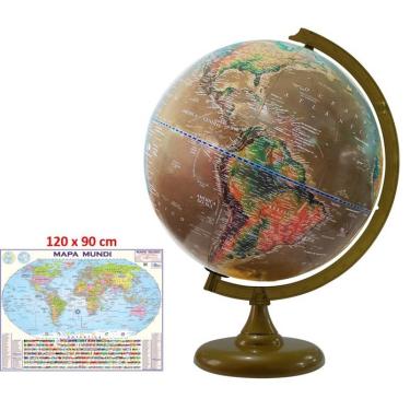Imagem de Globo Terrestre Físico e Histórico 30 cm - Acompanha Mapa Mundi