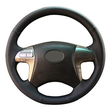 Imagem de Cobertura de volante de carro de couro preto costurado à mão para carro, para Mitsubishi Pajero 2004-2010