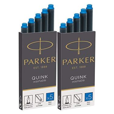 Imagem de Parker Quink Cartuchos de refil para caneta-tinteiro laváveis, 10 refis de tinta azul (3016031PP) (10 cartuchos, azul)