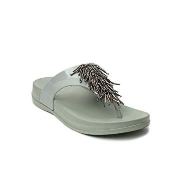 Imagem de REDVOLUTION sandália feminina com strass plataforma macia palmilha entressola moderna chinelo, Chandelier (Grey), 10