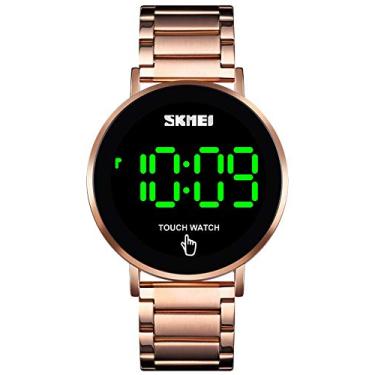 Imagem de Relógio de pulso de aço inoxidável esportivo digital à prova d'água com LED com tela sensível ao toque, B, ouro rosa, Digital