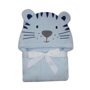 Imagem de Manta Para Bebês Com Capuz Tigre Azul 1,00 X 0,75 Microfibra - Camesa