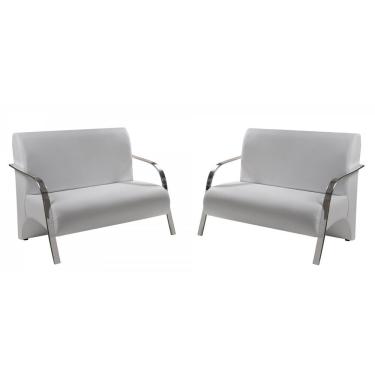 Imagem de Kit 2 Poltrona Vênus 2 Lugar Braço Alumínio DSalla Tecido Sintético (Courino) 