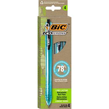 Imagem de BIC Canetas esferográficas Ecolutions Ocean-Bound, ponta média (1,0 mm), pacote com 4 unidades, canetas de tinta preta feitas de 78% plástico reciclado encadernado no oceano