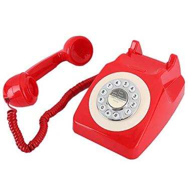 Imagem de Telefone retrô clássico europeu, vintage, antigo, decoração de telefone fixo, telefone com fio para mesa, escritório em casa, sino de cobre mecânico e interruptor de volume