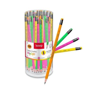 Imagem de Lápis Grafite HB Neon Sextavado Resina com Borracha 4 Cores com 72 Unidades Keep - EI150