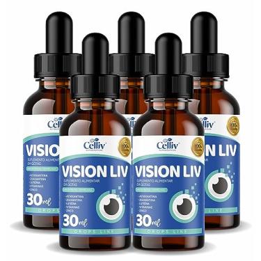 Imagem de Kit Com 5 Vision Liv - Astaxantina, Zeaxantina, Luteína, Vitaminas e Zinco 30ml Celliv