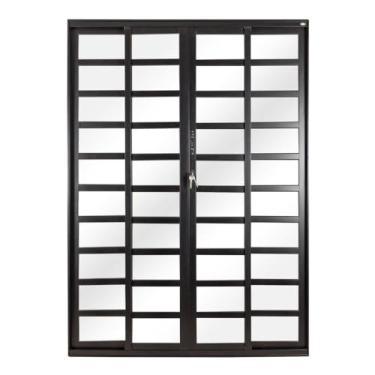 Imagem de Porta Correr 4 Folhas Móveis Central com Travessa Topsul 210x150cm Esquadrisul Preto