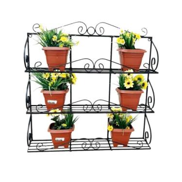 Imagem de jardineira suporte floreira ferro jardim vertical 3 andares vasos de plantas 80 cm