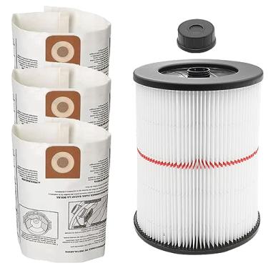 Imagem de 1 pacote de filtro de cartucho para Craftsman 17816 9-17816 filtro de ar úmido/seco adequado para aspirador de pó de 5/6/8/12/16/32 galões e maior com 3 pacotes de 3 sacos de filtro de aspirador de pó molhado/seco de 40 e 78 galões substituem para CRAFTSMAN CMXZVBE38749