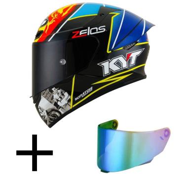 Imagem de Capacete KYT TT Course Xavier Simeon Endurance Champions Preto e Azul Mais Viseira Camaleão