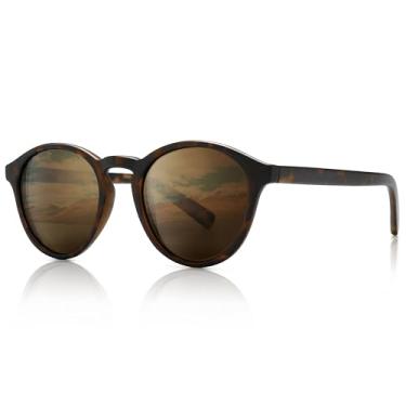 Imagem de SUNGAIT Óculos de sol clássicos vintage redondos polarizados para mulheres e homens, estilo retrô UV400, Armação âmbar (acabamento fosco)/lente marrom, free size