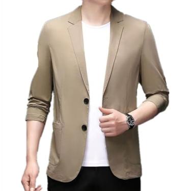 Imagem de Modelos leves de verão de roupa de sol casual stretch casual terno único jaqueta gelo seda terno masculino tops, Bege, 3X-Large