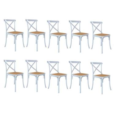 Imagem de Kit 10 Cadeiras Katrina X Branca Assento Bege Aço Asturias