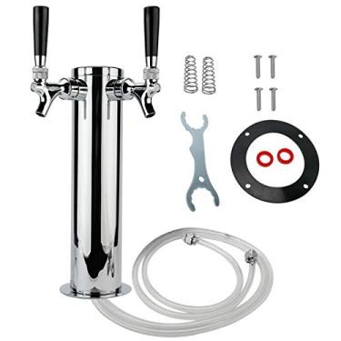 Imagem de LuckyHigh Torre de cerveja de pressão de torneira dupla, torre Kegerator de cerveja polida de aço inoxidável com coluna de 7,6 cm para fabricação caseira