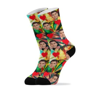 Imagem de junzan Meias personalizadas com foto presentes personalizados folhas retrô rosto personalizado em meias para homens mulheres meias personalizadas, Folhas retrô, One Size