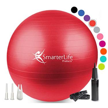 Imagem de (45 cm, Red) - SmarterLife Exercise Ball for Yoga, Balance, Stability - Fitness, Pilates, Birthing, Therapy, Office Ball Chair, Classroom Flexible Seating - Anti Burst, No Slip, Workout Guide