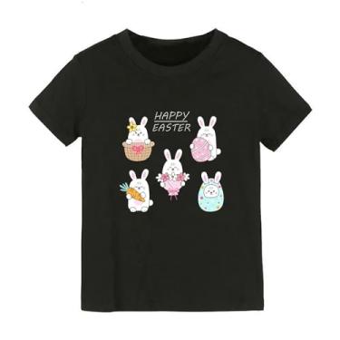 Imagem de Camisetas de manga curta para bebês meninas camisetas de coelhinho da páscoa roupas de páscoa irmã pequena recém-nascida, Preto, 6-8 Anos