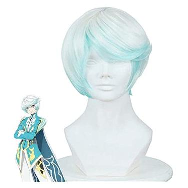Imagem de Anime Wig Tales of Zestiria the X Mikleo Wig Cosplay Costume Short White and Blue Ombre Synthetic Hair Wig for Halloween Party Carnival