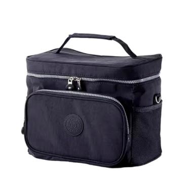 Imagem de Bolsa Térmica De Mão Marmita Trabalho Lancheira Frasqueira Comida Alimentos Impermeavel 2 Compartimentos Academia Fitness Marmiteira (Preto)