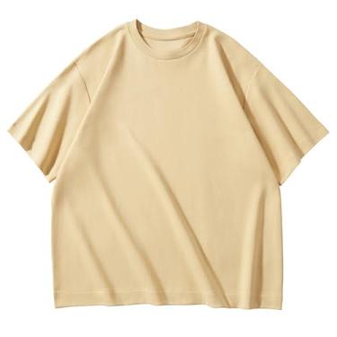 Imagem de Camisetas vintage lavadas com ácido - casual extragrande ombro caído camisetas de manga curta pesadas - blusas soltas de algodão confortáveis (PP-3GG), Areia Z, M