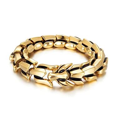 Imagem de JczR.Y Pulseira de dragão com pingente de cabeça de dragão prata antiga para homens pulseiras de quilha de dragão viking punk dominador pulseira hip hop joias personalizadas, Small, Metal, Sem pedras