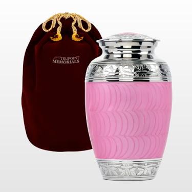 Imagem de Trupoint Memorials Urnas de cremação para cinzas humanas, urna funerária decorativa para homens e mulheres adultos, grande rosa claro com forro prateado