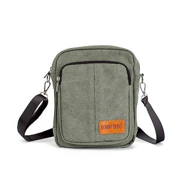 Imagem de Bolsa mensageiro pequena de lona casual leve bolsa de viagem bolsa de ombro para mulheres homens bolsa lateral de lona para homens, Verde militar, 11" L x 10" H x 3.5 "W