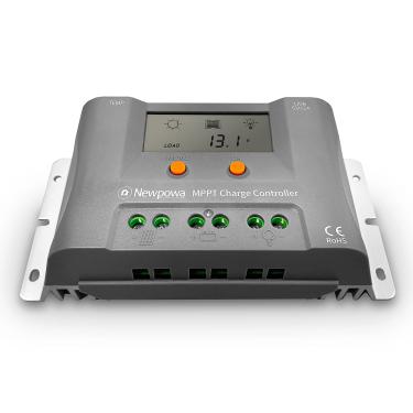 Imagem de Newpowa Controlador de Carga Solar 15A MPPT Carregador 12V Regulador de Bateria Dupla Porta USB Aterramento Negativo Visor LCD até 200W Off Grid Painel Solar Ajustável para Gel AGM, Líquido, Baterias